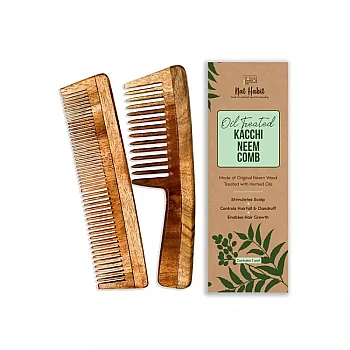 Nat Habit Oil Treated Kacchi Neem Wide + Dual Comb Combo (2units)
