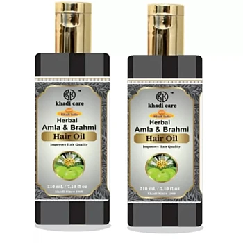 Khadi Care Herbal Amla & Brahmi Hair Oil (210ml, Pack of 2)