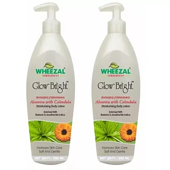 Wheezal Glow Bright Moisturising Body Lotion With Calendula & Aloevera (500ml, Pack of 2)