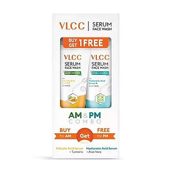 VLCC Salicylic Acid & Turmeric Serum Facewash For Am & Aloe Vera Serum Facewash For Pm (Buy 1 Get 1 Free) (150ml Each) (1Pack)