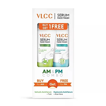 VLCC Salicylic Acid & Tulsi Serum Facewash For Am & Aloe Vera Serum Facewash For Pm (Buy 1 Get 1 Free) (150ml Each) (1Pack)