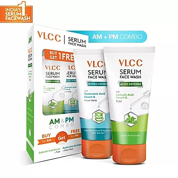 VLCC Salicylic Acid & Tulsi Serum Facewash For Am & Aloe Vera Serum Facewash For Pm (Buy 1 Get 1 Free) (150ml Each) (1Pack)