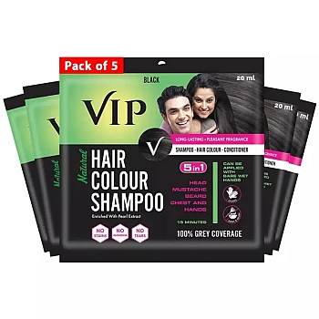 VIP Natural Hair Colour Shampoo Black For Men And Women Shampoo (20ml, Pack of 5)