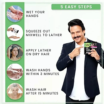 VIP Natural Hair Colour Shampoo Black For Men And Women Shampoo (20ml, Pack of 5)