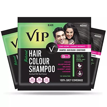 VIP Natural Hair Colour Shampoo Black For Men And Women Shampoo (40ml, Pack of 3)