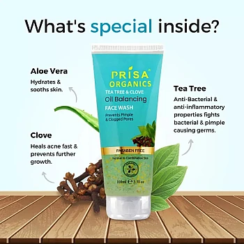Prisa Organics Tea Tree & Clove Oil Balancing Face Wash (100ml)
