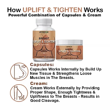 Ayudiva Herbals Breast Uplift & Tighten Capsules + Breast Uplift & Tightening Cream (60Capsules + Cream 50g) (1Pack)