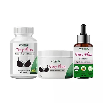 Ayudiva Herbals Tiny Plus Breast Enlargement Capsules + Tiny Plus Breast Enhancement Cream + Tiny Plus Liquid Drops (60Cap + Cream 50g + Drops 30ml) (1Pack)