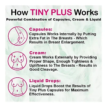 Ayudiva Herbals Tiny Plus Breast Enlargement Capsules + Tiny Plus Breast Enhancement Cream + Tiny Plus Liquid Drops (60Cap + Cream 50g + Drops 30ml) (1Pack)