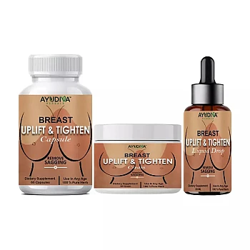Ayudiva Herbals Breast Uplift & Tighten Capsules + Breast Uplift & Tighten Cream + Breast Uplift & Tighten Liquid Drops (60Capsules + Cream 50g + Drops 30ml) (1Pack)