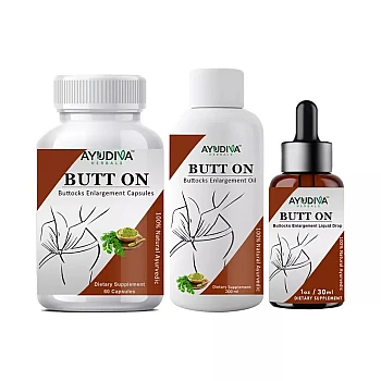 Ayudiva Herbals Butt On Buttocks Enlargement Capsules + Butt On Buttocks Enlargement Oil + Butt On Buttocks Enlargement Liquid Drops (60Capsules + Oil 200ml + Drops 30ml) (1Pack)
