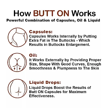Ayudiva Herbals Butt On Buttocks Enlargement Capsules + Butt On Buttocks Enlargement Oil + Butt On Buttocks Enlargement Liquid Drops (60Capsules + Oil 200ml + Drops 30ml) (1Pack)
