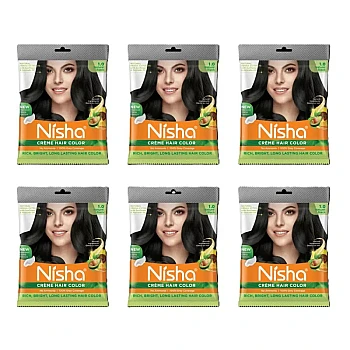 Nisha Creme Hair Color 1.0 Natural Black (40g, Pack of 6)