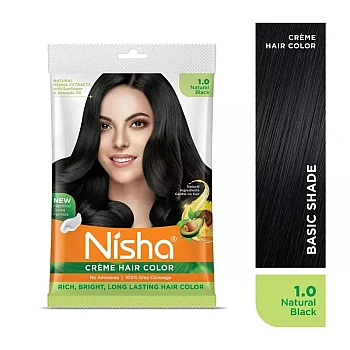 Nisha Creme Hair Color 1.0 Natural Black (40g, Pack of 6)