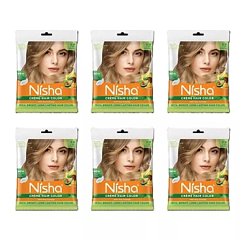 Nisha Creme Hair Color 8.0 Light Blonde (Pouch Pack) (Colorant 20g + Developer 20ml) (40g, Pack of 6)