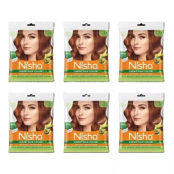 Nisha Creme Hair Color 4.3 Golden Brown (Pouch Pack) (Colorant 20g + Developer 20ml) (40g, Pack of 6)