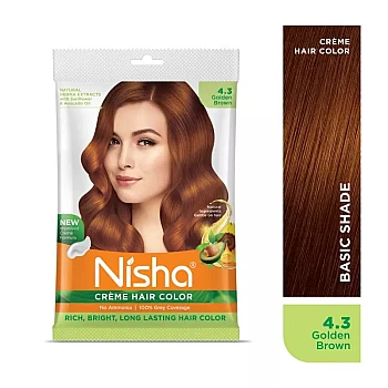 Nisha Creme Hair Color 4.3 Golden Brown (Pouch Pack) (Colorant 20g + Developer 20ml) (40g, Pack of 6)