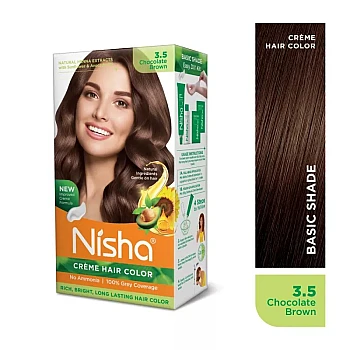 Nisha Creme Hair Color 3.5 Chocolate Brown Combo (Developer 60ml, Colorant Tube 60gm, Conditioner 6ml (Box) + 40gm Pouch) (1Pack)