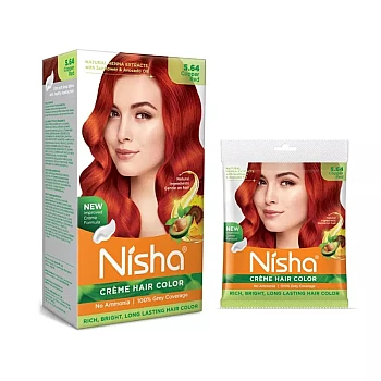 Nisha Creme Hair Color 5.64 Copper Red Combo (Developer 60ml, Colorant Tube 60gm, Conditioner 6ml (Box) + 40gm Pouch) (1Pack)