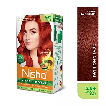 Nisha Creme Hair Color 5.64 Copper Red Combo (Developer 60ml, Colorant Tube 60gm, Conditioner 6ml (Box) + 40gm Pouch) (1Pack)