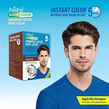 Nisha 5 Minutes Quick Hair Color Shampoo Dark Brown (20ml, Pack of 10)