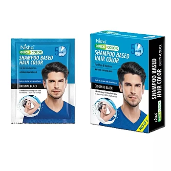 Nisha 5 Minutes Quick Hair Color Shampoo Original Black (60ml, Pack of 3)