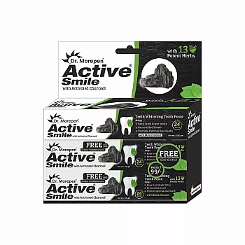 Dr Morepen Active Smile Charcoal Toothpaste With Free Bamboo Brush (100g, Pack of 6)