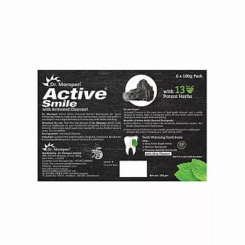 Dr Morepen Active Smile Charcoal Toothpaste With Free Bamboo Brush (100g, Pack of 6)