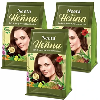 Neeta Pure Henna Mehndi Powder With 9 Natural Herbs (125g, Pack of 3)