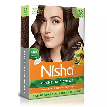 Nisha Creme Hair Color 3.0 Dark Brown (Colorant 20g + Developer 20ml) (1Pack, Pack of 4)