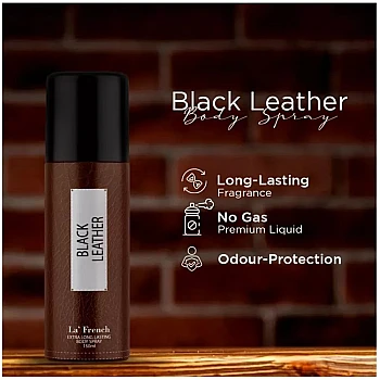 LA French Black Leather Extra Long Lasting Body Spray For Men (150ml)