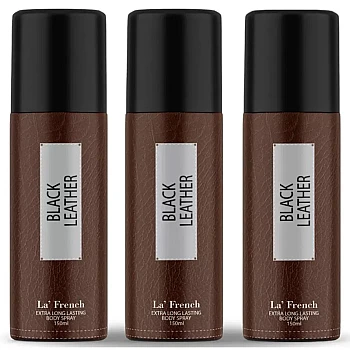 LA French Black Leather Extra Long Lasting Body Spray For Men (150ml, Pack of 3)