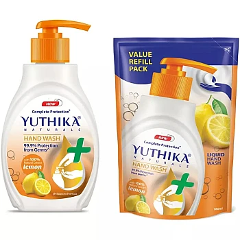Yuthika Handwash Lemon Combo Pack (200ml Pump + 180ml Refill) (1Pack)