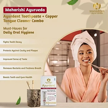 Maharishi Ayurveda Ayurdent Classic Herbal Toothpaste And Copper Tongue Cleaner (75 ml + 1pcs) (1Pack)