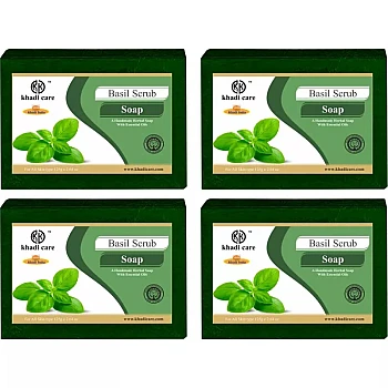 Khadi Care Herbal Basil Scrub Soap (125g, Pack of 4)