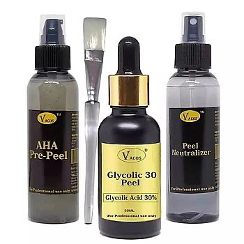 Vacos Aha Pre Peel + Glycolic 30 Peel + Peel Neutralizer (Pre Peel 100ml + Glycolic 30ml + Neutralizer 100ml + 1 Brush) (1Pack)