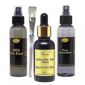 Vacos Aha Pre Peel + Glycolic 50 Peel + Peel Neutralizer (Pre Peel 100ml + Glycolic 30ml + Neutralizer 100ml + 1 Brush) (1Pack)