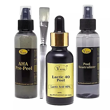 Vacos Aha Pre Peel + Lactic 40 Peel + Peel Neutralizer (Pre Peel 100ml + Lactic 30ml + Neutralizer 100ml + 1 Brush) (1Pack)