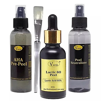 Vacos Aha Pre Peel + Lactic 60 Peel + Peel Neutralizer (Pre Peel 100ml + Lactic 30ml + Neutralizer 100ml + 1 Brush) (1Pack)