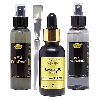 Vacos Aha Pre Peel + Lactic 80 Peel + Peel Neutralizer (Pre Peel 100ml + Lactic 30ml + Neutralizer 100ml + 1 Brush) (1Pack)