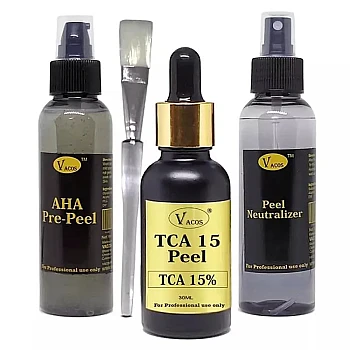 Vacos Aha Pre Peel + Tca 15 Peel + Peel Neutralizer (Pre Peel 100ml + Tca 30ml + Neutralizer 100ml + 1 Brush) (1Pack)