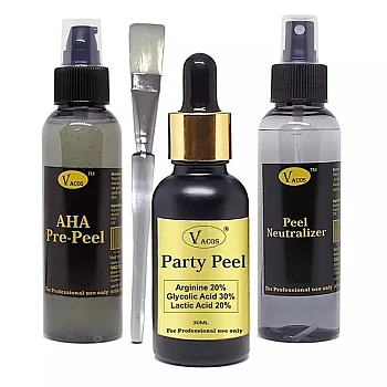 Vacos Aha Pre Peel + Party Peel + Peel Neutralizer (Pre Peel 100ml + Party Peel 30ml + Neutralizer 100ml + 1 Brush) (1Pack)