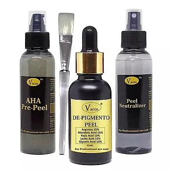 Vacos Aha Pre Peel + Depigmento Peel + Peel Neutralizer (Pre Peel 100ml + Depigmento Peel 30ml + Neutralizer 100ml + 1 Brush) (1Pack)