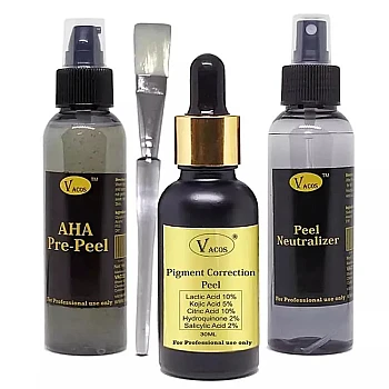 Vacos Aha Pre Peel + Pigment Correction Peel + Peel Neutralizer (Pre Peel 100ml + Pigment Correction Peel 30ml + Neutralizer 100ml + 1 Brush) (1Pack)