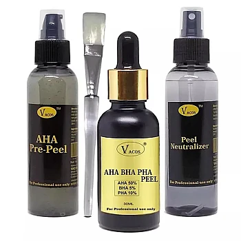 Vacos Aha Pre Peel + Aha Bha Pha Peel + Peel Neutralizer (Pre Peel 100ml + Aha Bha Pha Peel 30ml + Neutralizer 100ml + 1 Brush) (1Pack)