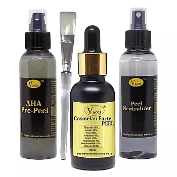 Vacos Aha Pre Peel + Cosmelan Forte Peel + Peel Neutralizer (Pre Peel 100ml + Cosmelan Forte Peel 30ml + Neutralizer 100ml + 1 Brush) (1Pack)