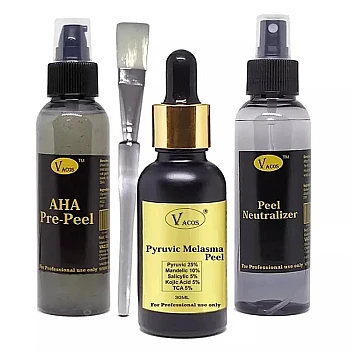 Vacos Aha Pre Peel + Pyruvic Melasma Peel + Peel Neutralizer (Pre Peel 100ml + Pyruvic Melasma Peel 30ml + Neutralizer 100ml + 1 Brush) (1Pack)