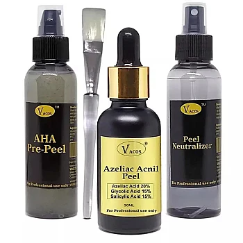 Vacos Aha Pre Peel + Azeliac Acnil Peel + Peel Neutralizer (Pre Peel 100ml + Azeliac Acnil Peel 30ml + Neutralizer 100ml + 1 Brush) (1Pack)