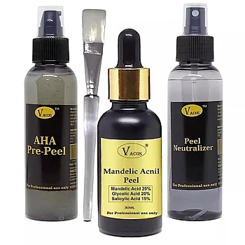 Vacos Aha Pre Peel + Mandelic Acnil Peel + Peel Neutralizer (Pre Peel 100ml + Mandelic Acnil Peel 30ml + Neutralizer 100ml + 1 Brush) (1Pack)