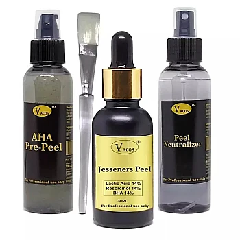Vacos Aha Pre Peel + Jesseners Peel + Peel Neutralizer (Pre Peel 100ml + Jesseners Peel 30ml + Neutralizer 100ml + 1 Brush) (1Pack)